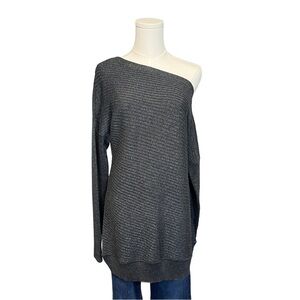White House Black Market Black Shimmer Off-the-Shoulder Ribbed Sweater
